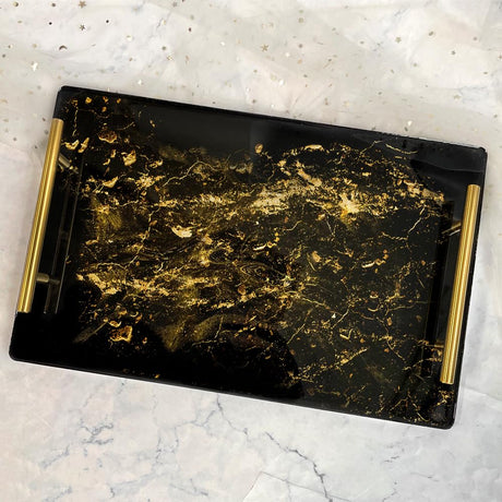 RESINWORLD 14" x 9" x 0.5" XL Large Rectangle Mold, Sturdiness Deep Serving Tray Mold with Gold Handles, Wedding Flower Mold for Resin ResinWorld