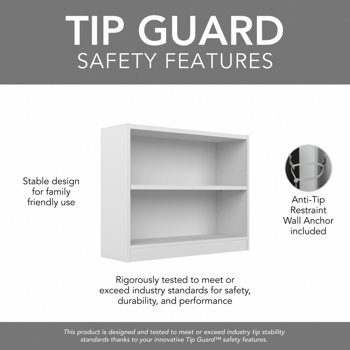 Bush Furniture Universal Small 2 Shelf Bookcase in White, Low Storage and Display Bookshelf for Home Office or Living Room Organization Bush Furniture