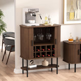 Coffee Bar Cabinet with Storage, Fluted Wine Cabinet with Sliding Doors, Glass Holder and Wine Rack, Buffet Sideboard Cabinet Liquor Cabinet for Kitchen, Dining Room, Living Room, Walnut FiveWillowise