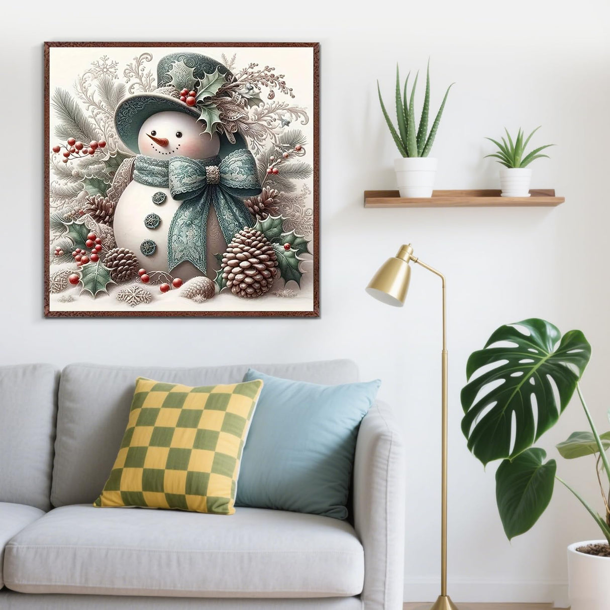 Christmas Snowman Pine Cone Diamond Painting Kits for Adults, 5D Diamond Art Kits for Adults Beginners, DIY Full Round Drill Diamond Dot Painting Gem Art Kits for Adult, Home Wall Decor 13.8x13.8 Inch LKHMVCA