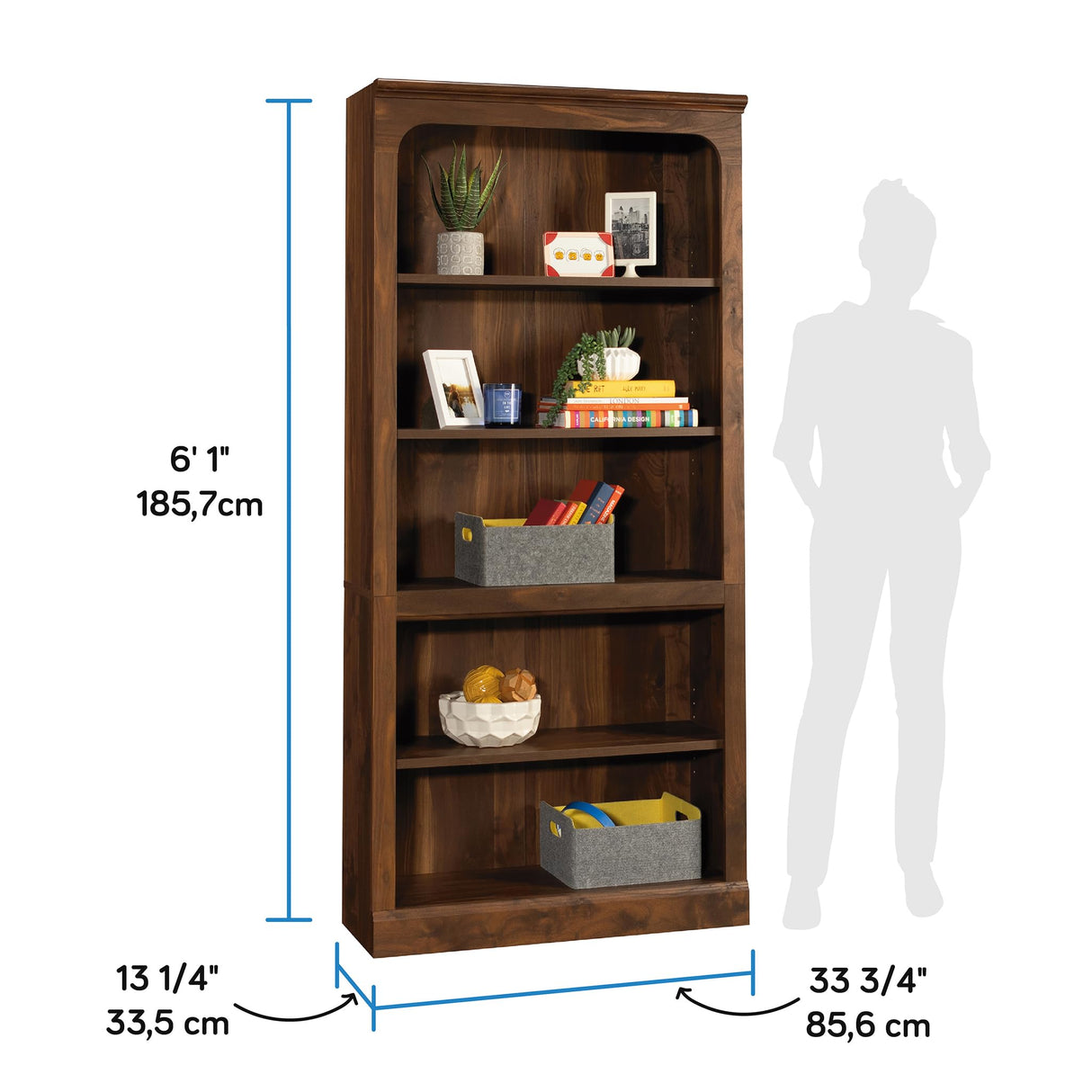 Sauder Select 5-Shelf Bookcase, in a Grand Walnut Finish Sauder