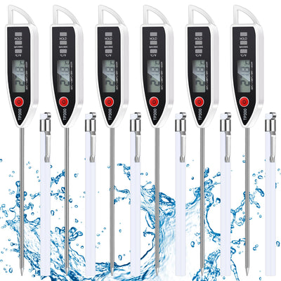 Copkim 6 Set Waterproof Food Thermometer for Water, Liquid, Candle and Cooking Digital Meat Thermometer with Long Probe Instant Read for Kitchen BBQ Grill Candy (White)