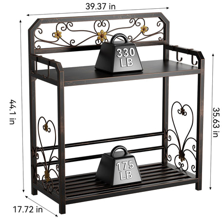 EHONXI Potting Bench, Outdoor Potting Table with 4 Side Hooks, All-Weather Gardening Table Work Station, Outside Garden Workbench, 505lbs Capacity, 18" D x 39" W x 44" H, Distressed Vintage Black EHONXI