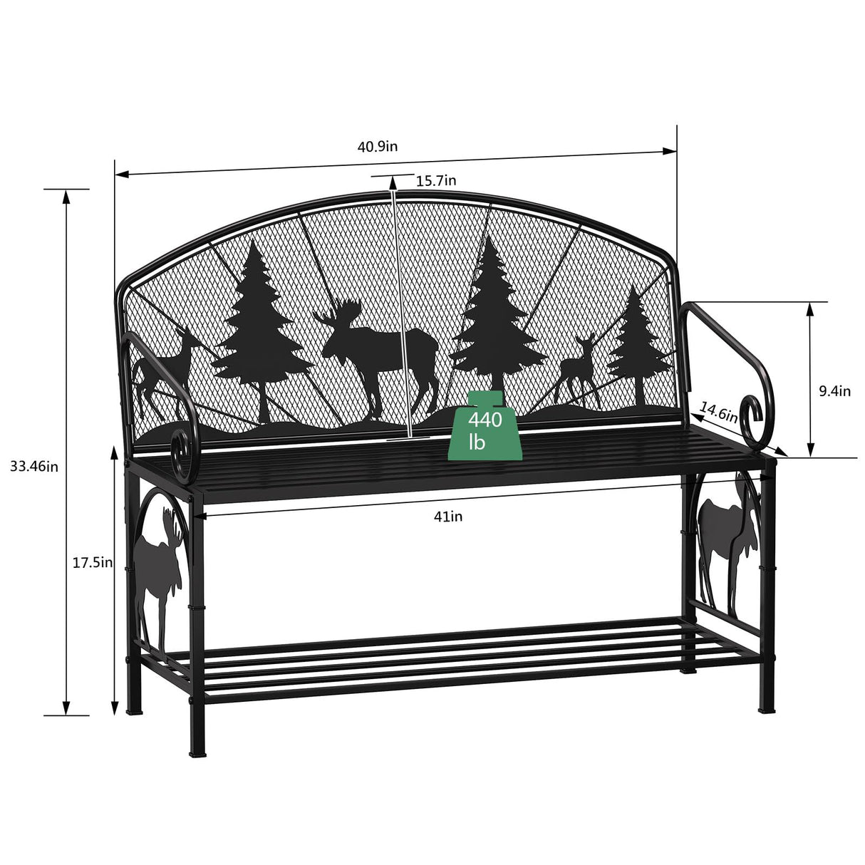 HavenlyYouth Outdoor Bench, Garden Bench with Backrest and Armrests, Patio Bench with Forest Series Pattern, Anti- Rust Thickened Metal Bench Outdoor for Garden, Yard, Patio, Porch, Lawn and Park HavenlyYouth