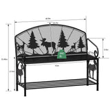 HavenlyYouth Outdoor Bench, Garden Bench with Backrest and Armrests, Patio Bench with Forest Series Pattern, Anti- Rust Thickened Metal Bench Outdoor for Garden, Yard, Patio, Porch, Lawn and Park HavenlyYouth