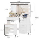 Irontar Makeup Vanity Table with Large Mirror, Vanity Desk with Stool and 11 LED Lights, Makeup Table with 4 Metal Sliding Drawers, Vanity Table Set with Bench for Women, White WDT002WD Irontar