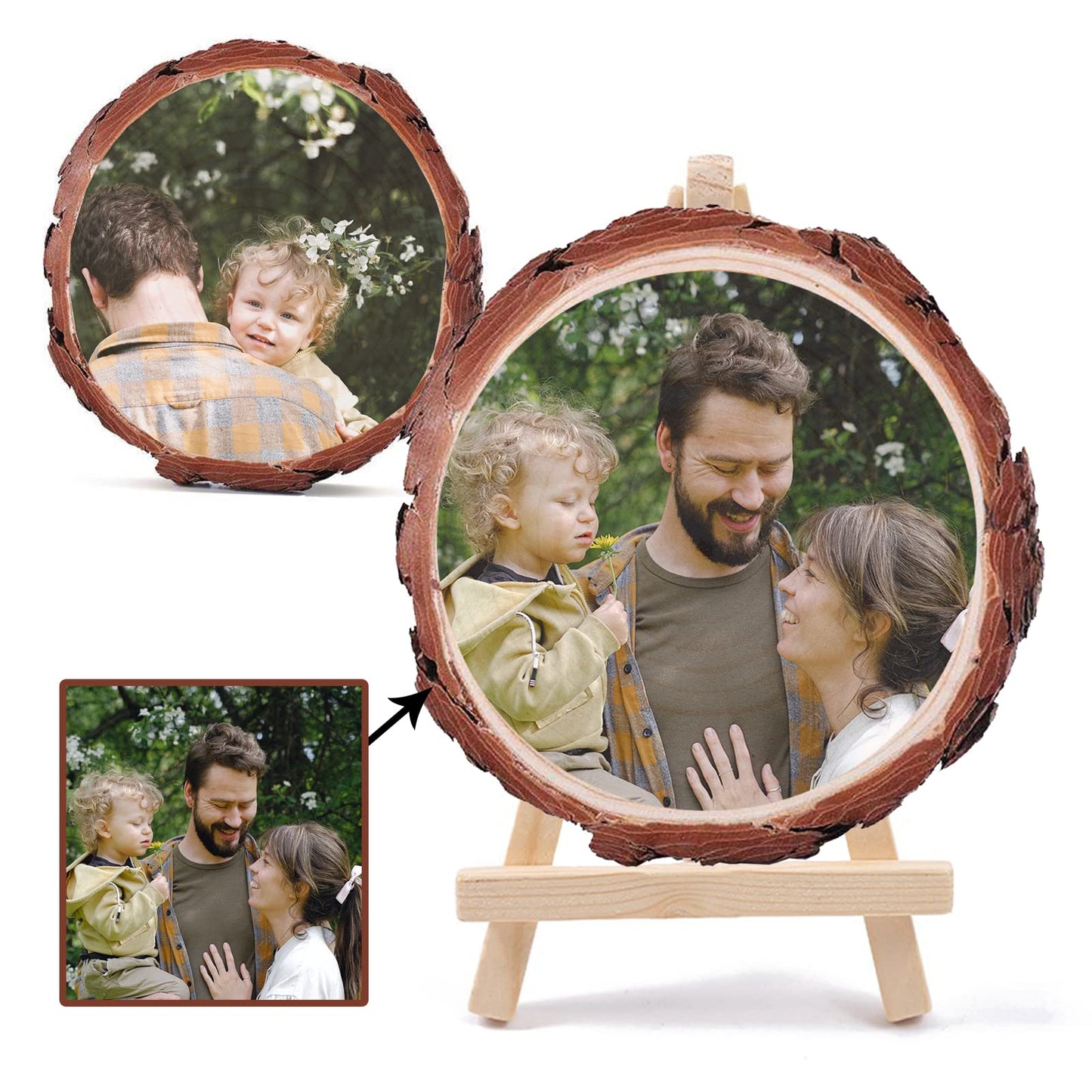 Personalized Picture Frame Custom Photo Printing on Wood Slices Wooden Craft with Bracket Customized Photo Gifts for Christmas Birthday Anniversary