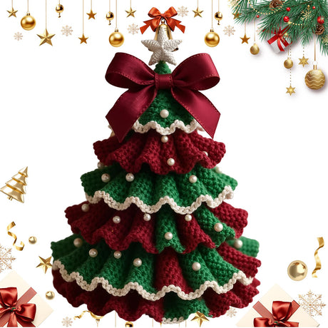 YAQIMIYA DIY Crochet Christmas Tree Kit, Handmade Holiday Decoration Set, Tree Bow Pearl Embellishment, Beginner Christmas Kit, Christmas Craft Kit, Xmas Party Crochet Decorations YAQIMIYA