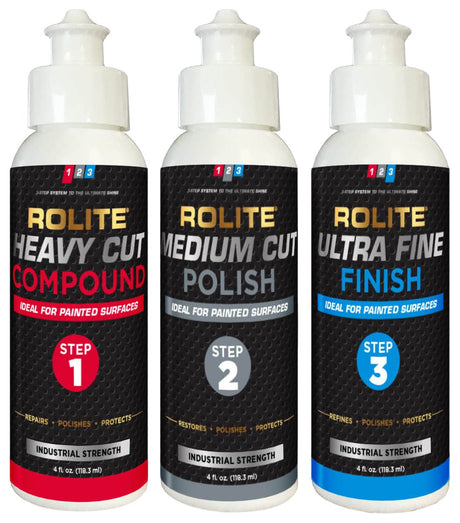 Rolite - RHCMCUF4zCP 's 3 Step System to The Ultimate Shine (4 fl. oz.) with Heavy Cut Compound, Medium Cut Polish and Ultra Fine Finish Combo Pack Rolite
