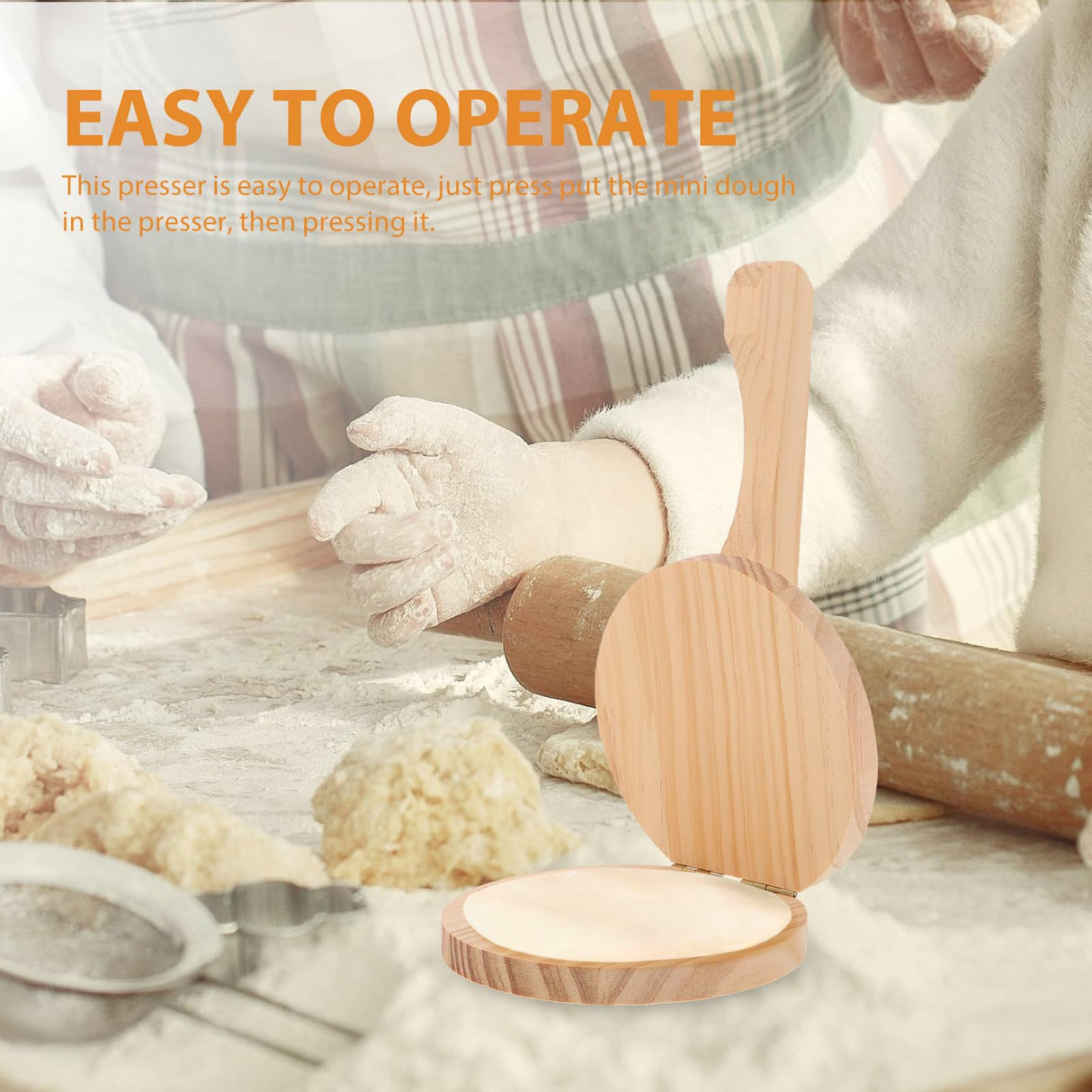 VOSAREA Wood Dumpling Presser Kitchen Dumpling Press Tool Wonton Skin Press Maker Dumpling Maker Machine for Ravioli Pancakes Pizza Manual Corn Tortillas Sugar Pancakes Wrapper (8.25X4.91X2.36 Inch) VOSAREA