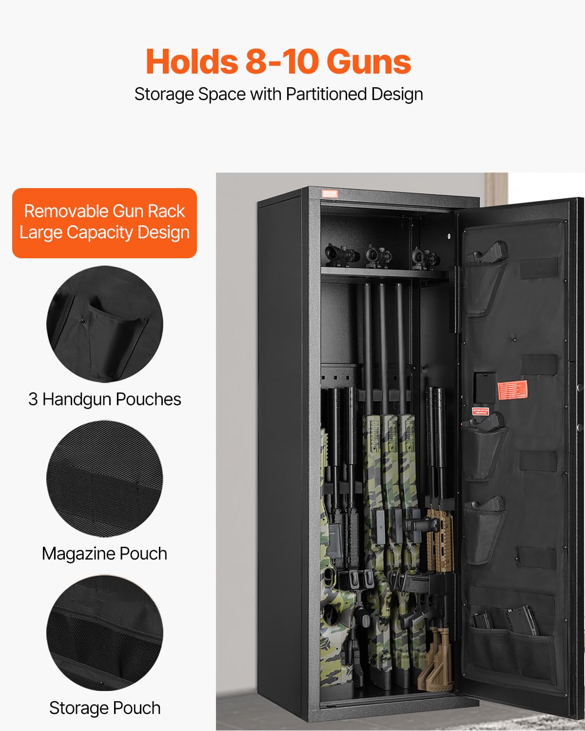 VEVOR Gun Safe, 8-10 Rifle Safes with Quick Access Digital Keypad, Anti-Theft Design Locking Gun Cabinet, Easy to Install, Tall Home Security Safe with Removable Shelf for Rifles Shotguns Pistols VEVOR
