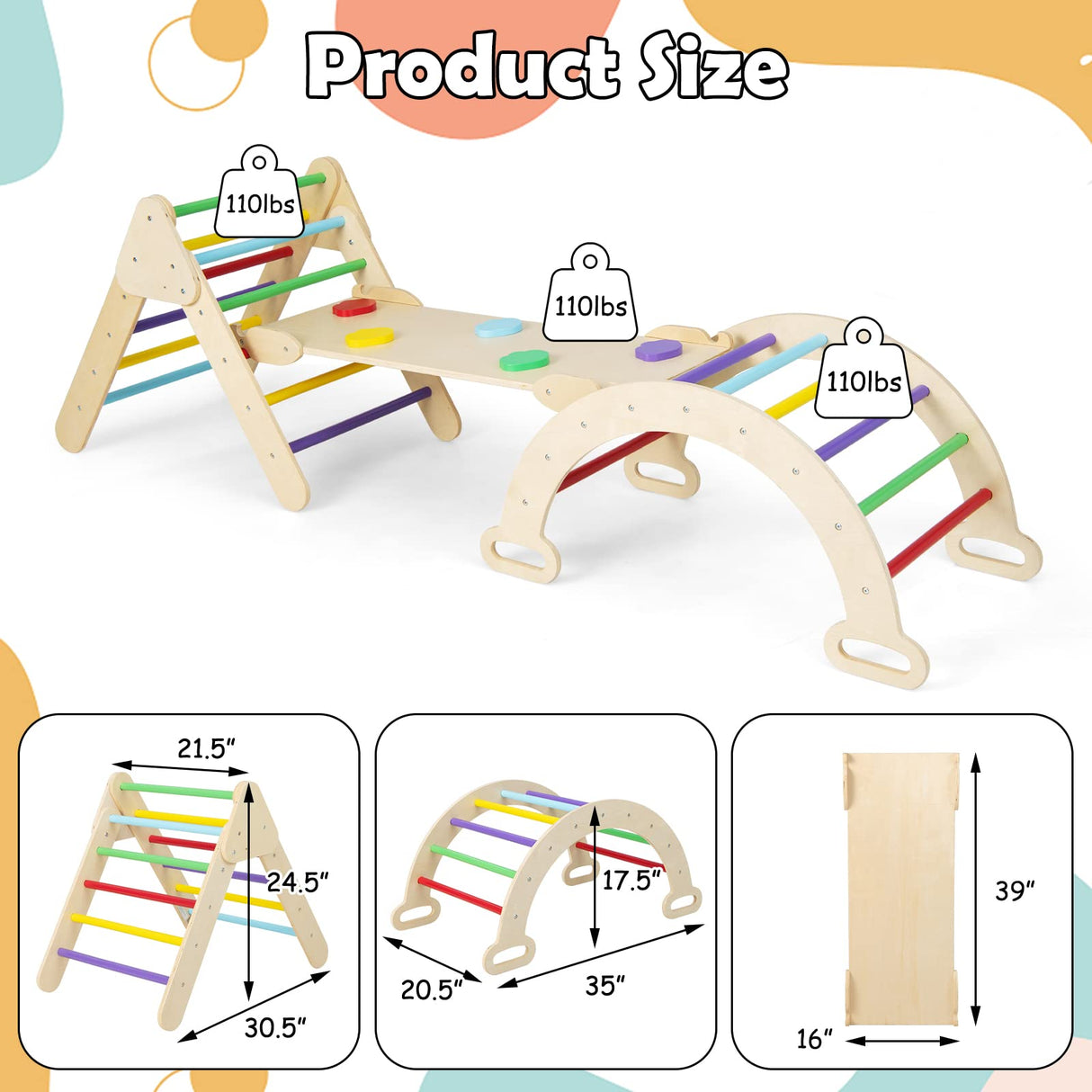 Olakids Climbing Toys for Toddlers 1-3 Inside, 5 in 1 Wood Foldable Pikler Triangle Set with Ramp Ladder Arch Slide, Baby Indoor Playground Jungle Gym Montessori Climbing Set for Kids Olakids