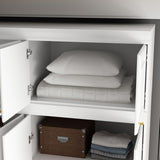 MOUMON 4 Door Wardrobe Closet with 4 Drawers & Shelves, Armoire Wardrobe Closet with Hanging Rod, Top Cube Storage, Closet for Bedroom White and Gold (63”W x 20.6”D x 93.9”H) MOUMON