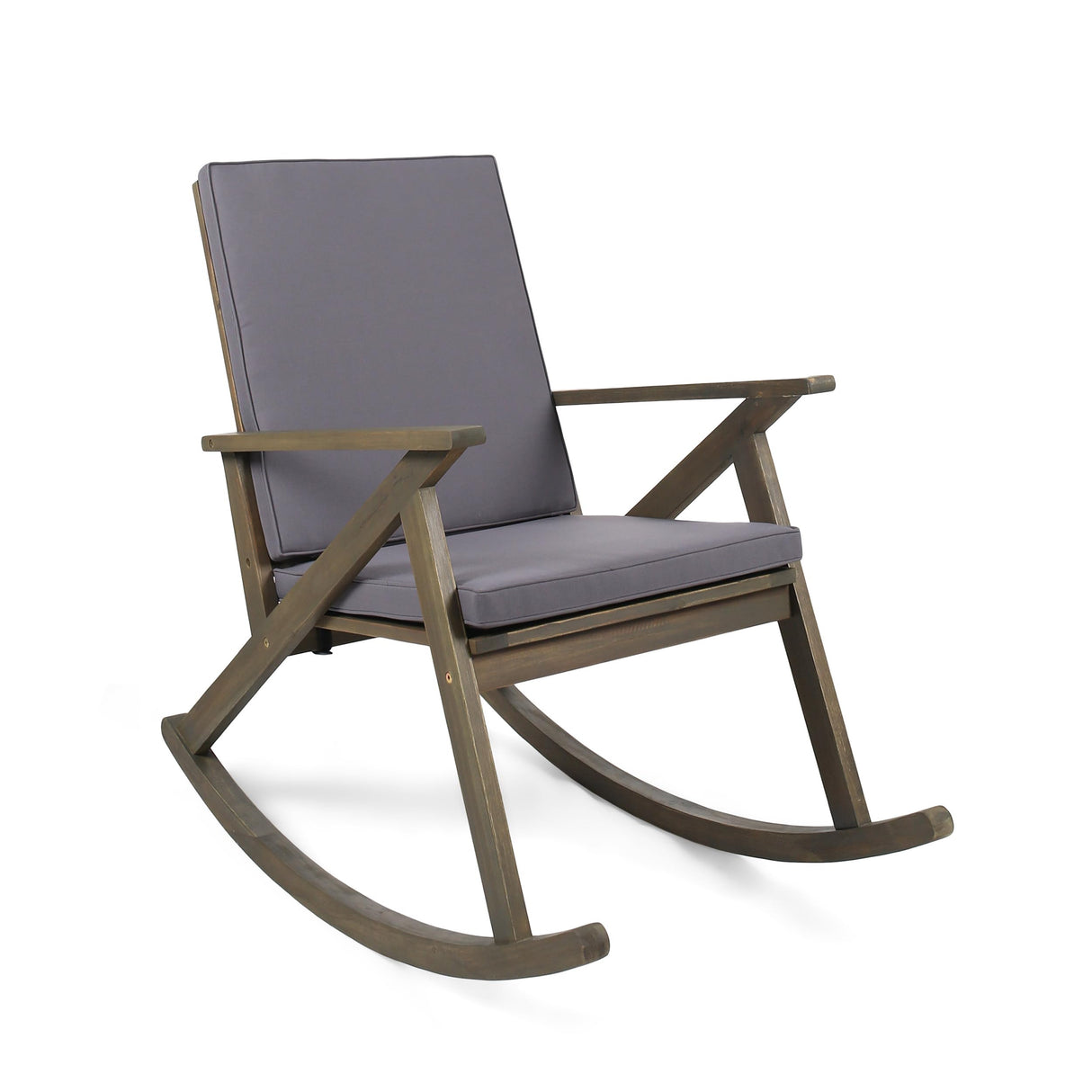 Merax Gray Wooden Rocking Chair Recliner Lounge Chair with Cushions for Outdoor Patio, Garden and Balcony Merax