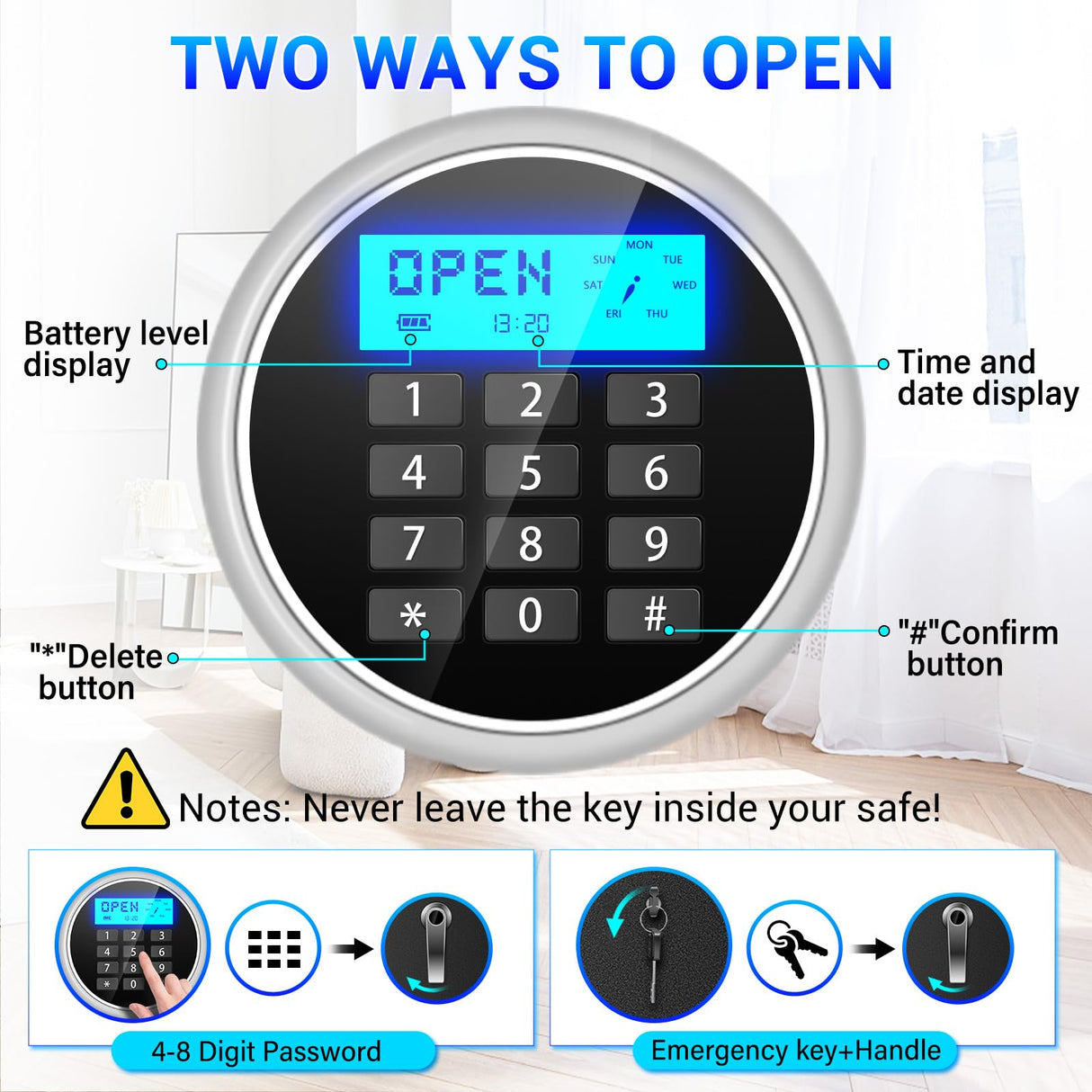 Fireproof Gun Safes for Home Rifle and Pistols, Heavy Duty Anti-Theft Long Gun Safes for Rifles and Shotguns with 3 Pistol Pockets, Gun Safe Rifle with LCD Digital Screen Removable Shelf(US Stock) Tiskgg