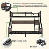 HKOLIE Twin XL Over Queen Bunk Bed with Storage Shelves & LED Lights, Heavy Duty Metal Bunk Bed Frame with Stairs, Noise-Free Design, Space-Saving Bed with Guardrails for Kids, Teens & Adults, Black HKOLIE