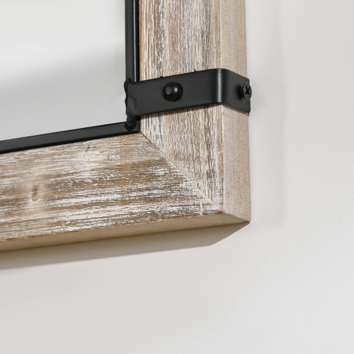 HOMCOM 36.5" x 23.5" Large Farmhouse Wall Mirror, Arch Window Mirror for Wall Decor in Living Room, Bedroom, Entryway, Rustic Wood Grain HOMCOM