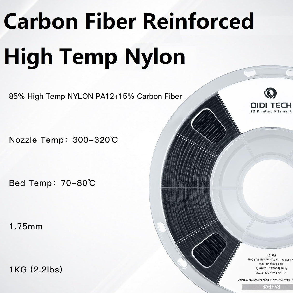 R QIDI TECHNOLOGY PAHT-CF Carbon Fiber high Temperature Nylon Filament 1.75mm,1Kg Spool 3D Printing Filament, high Strength, high Precision，Black R QIDI TECHNOLOGY