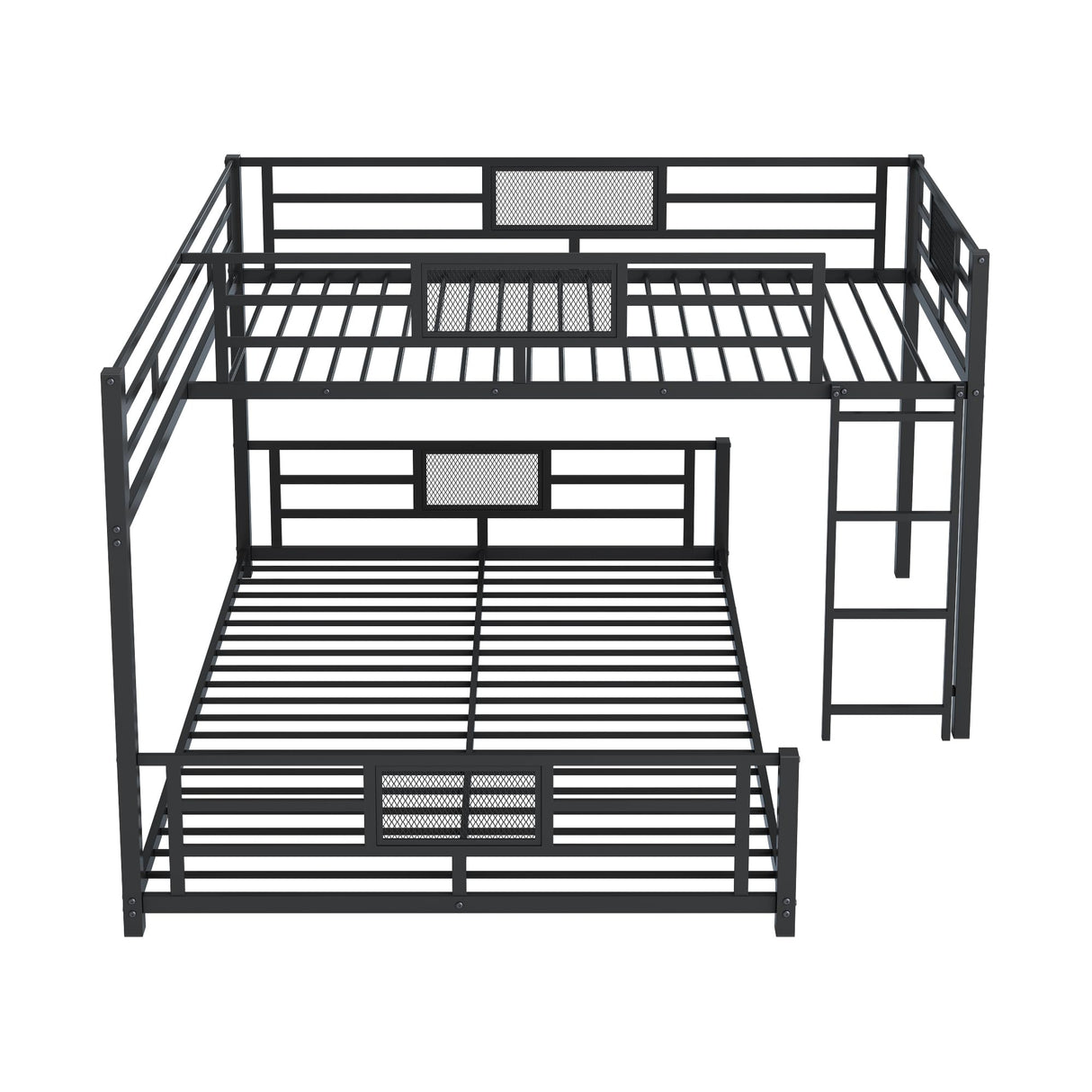 Heavy Duty Bunk Beds Twin Over Full Size, L-Shaped Bunk Bed with Full Length Guardrail and Ladder, No Box Spring Needed, Black Bunk Bed Twin Over Full Bellemave