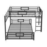 Elegant L-Shaped Metal Bunk Bed, Twin Over Full Size Bunk Bed with Ladders and Guardrails for Kids Teens Adults (Black#l) KLMM