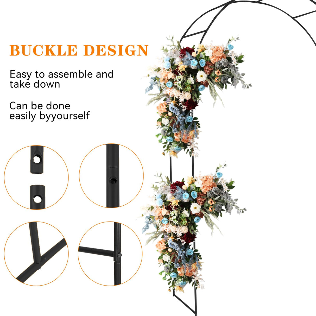 Adorox 7.8ft Garden Arch Trellis for Climbing Plants, Metal Arch Frame, Pumpkin Archway Outdoor Garden Arbors and Arches for Halloween Christmas Birthday Party Baby Shower Decoration(Black) Adorox