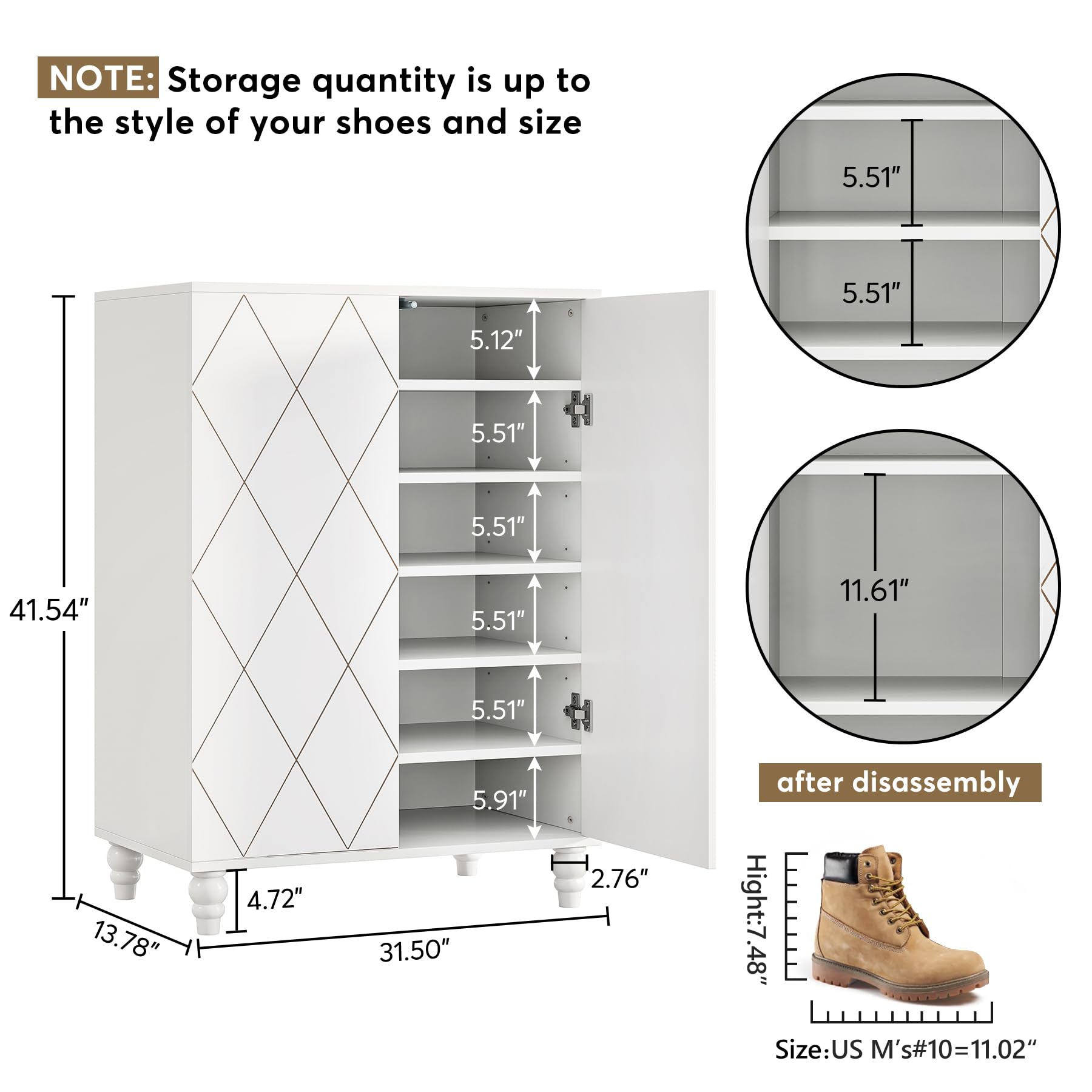 Tribesigns Shoes Organizer Cabinet with Adjustable Shelves and Solid Wood Legs, Shoe Storage Cabinet with Door, 7-Tier Wooden Shoes Rack Cabinets for Entryway (White) - WoodArtSupply