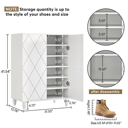 Tribesigns Shoe Cabinet with Doors, 6-Tier Shoe Cabinet Storage for Entryway, Wooden Shoe Storage Cabinet with Adjustable Shelves, Hidden Shoe Cabinets for Hallway, Living Room‎, White - WoodArtSupply