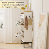 YGEOMER Shoe Cabinet Storage for Entryway, Farmhouse Shoes Organizer Rack with 2 Flip Drawers and 2 Fabric Drawers, Narrow Slim Shoe Cabinet for Door Entrance, White YGEOMER