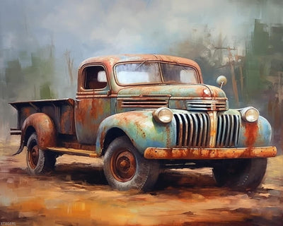 XTXGERL DIY Oil Paint by Numbers for Adults, Retro Car Truck Vintage Car, Rural Landscape, Painting by Number Kits, Acrylic Drawing Paintwork with Canvas for Beginners, 40x50cm