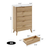 Garvee 5 Drawers Dresser for Bedroom, 47.2" Tall Dressers with Curved Profile Design, Fluted Wood Drawers with Gold Handle, Modern Chest of Dressers with Thickened Design for Living Room, Natural Garvee