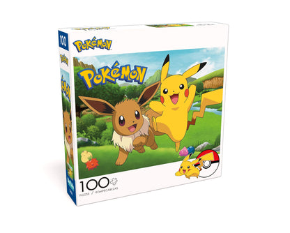 Buffalo Games - Pokemon- Pikachu & Eevee - 100 Piece Jigsaw Puzzle for Families -Challenging Puzzle Perfect for Game Nights - Finished Size is 15.00 x 11.00