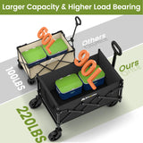 Collapsible Wagon with Wheels, 220 lbs Wagons Carts Foldable Wagon Cart with Flexible Handle, Lightweight Portable Folding Utility Grocery Shopping Cart for Grocery Sports Garden Camping Blomoba