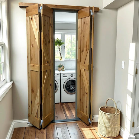 LUBANN 25.5 x 84 Unfinished Rustic Alder Solid Wood Bifold Barn Door Assembled bi-fold barn Door Ready to Install bifolding Door Bifold Door Slab LUBANN