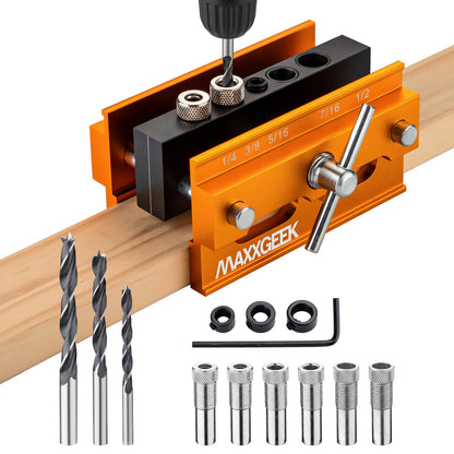 2.4"Self Centering Doweling Jig Kit, Adjustable Width Dowel Jig for Straight Holes, Biscuit Joiner Set Woodworking Power Tool Accessory Jigs (Orange) - WoodArtSupply