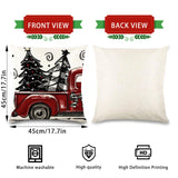 DIYDEC 4pcs Christmas Pillow Covers 18x18 Inch Red Pillow Covers Xmas Decorations Buffalo Tree Truck Merry Christmas Pillows Winter Holiday Farmhouse Seasonal Throw Case Decor for Sofa Couch DIYDEC