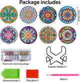 CAMOYAI 8 pcs Mandala Diamond Art Coasters Kits with Holder, Stained Glass Flowers Diamond Painting Coasters for Adults Beginners,Diamond Art Painting Kits for Gift CAMOYAI