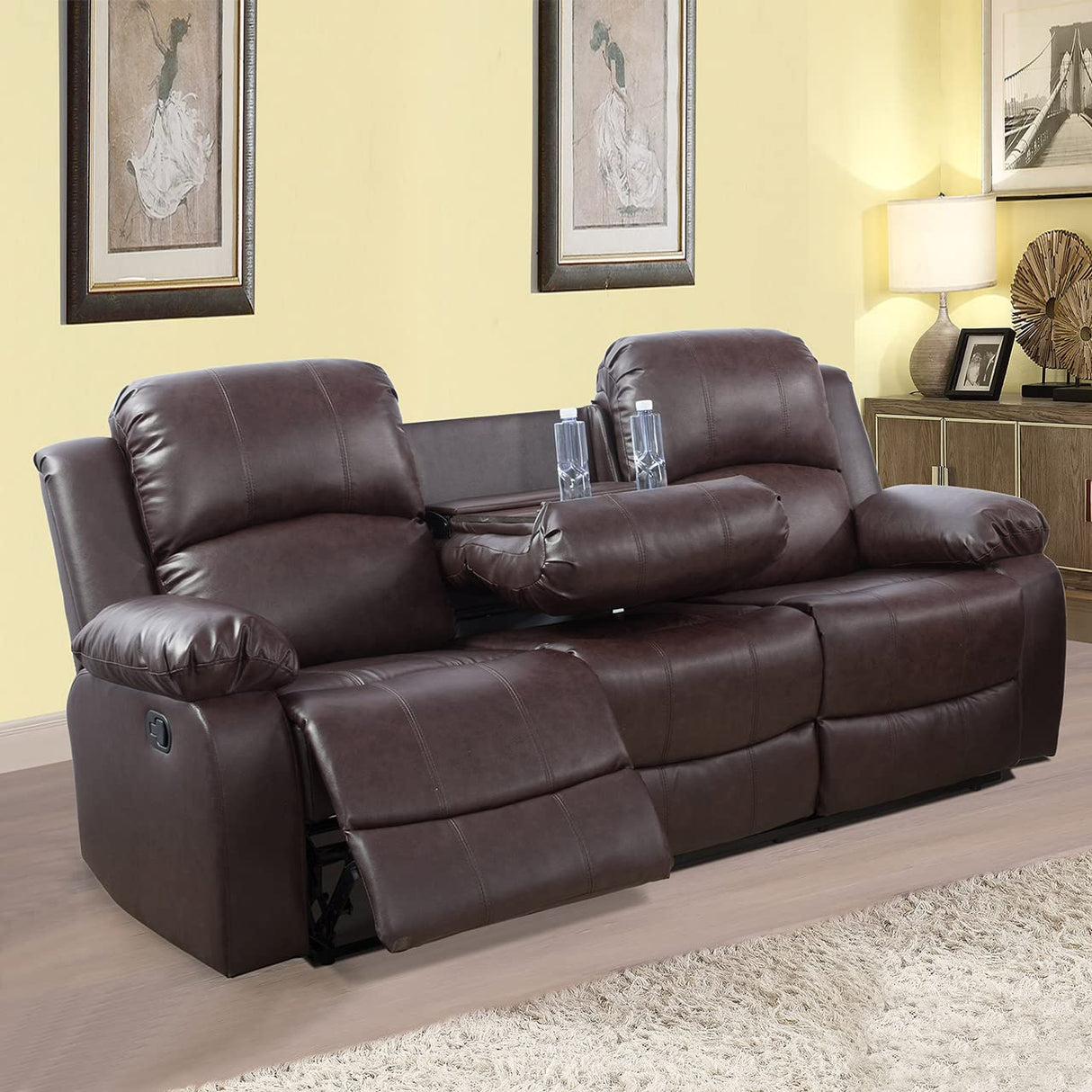 Ocstta Manual Leather Recliner Sofa Set for Living Room Furniture Set,Leather Recliner Couch Set for Home/Office,Leather Reclining Sofa Set for 3-Pieces(Sofa+Loveseat+Chair) Brown Ocstta