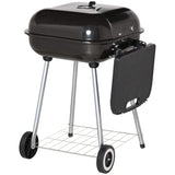 Outsunny Portable Charcoal Grill with Foldable Side Shelf and Bottom Shelf, BBQ Smoker with Wheels and Adjustable Vents on Lid for Picnic Camping Backyard Cooking, Black Outsunny