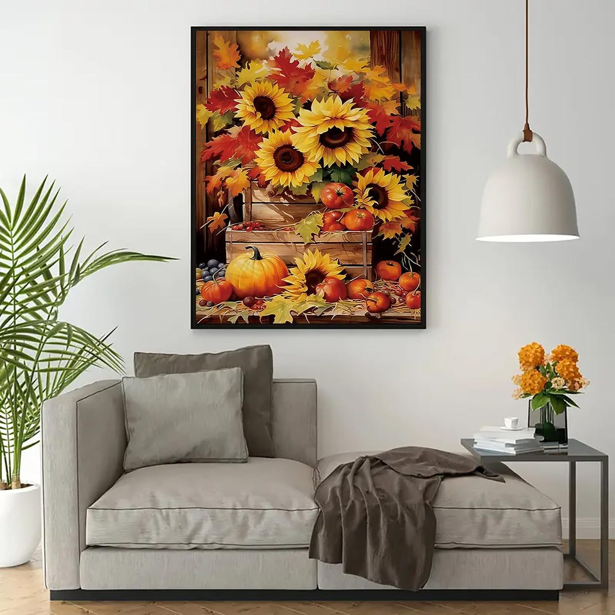 Autumn Pumpkin Sunflower Diamond Art Kits for Adults, 5D Diamond Painting Kits for Adults Beginners, DIY Full Round Drill Diamond Dot Painting Gem Art Kits for Adult, Home Wall Decor 11.8x15.7 Inch VCLKDIY