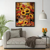 Autumn Pumpkin Sunflower Diamond Art Kits for Adults, 5D Diamond Painting Kits for Adults Beginners, DIY Full Round Drill Diamond Dot Painting Gem Art Kits for Adult, Home Wall Decor 11.8x15.7 Inch VCLKDIY