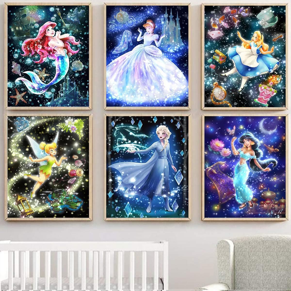 RYMILIE 6 Pack Diamond Painting Kits, 5D Princess Diamond Art Kits for Adults Beginner, Full Drill Diamond Dots Art, Home Wall Decor, 12x16inch RYMILIE