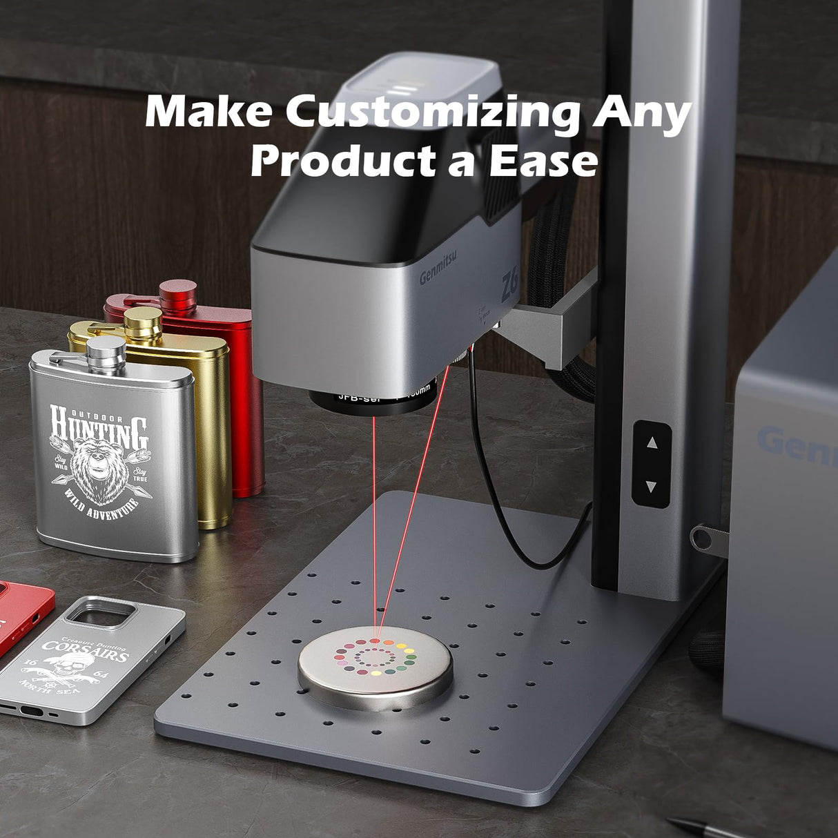 Genmitsu Z6 20W Fiber Laser Engraver, Higher Fiber Power 15000mm/s Speed, 5W Diode Dual Sources, Desktop Integrated Host with Touch Screen, Portable Marking Tool for Jewelry, Metal, Wood, Leather Genmitsu