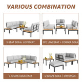 NATURAL EXPRESSIONS Patio Furniture Sets, L Shape Patio Sectional Metal Outdoor Sectional Corner Sofa Outdoor Couch with Detachable Backrest,3 Fauxwood Tables,5” Grey Olefin Cushions NATURAL EXPRESSIONS