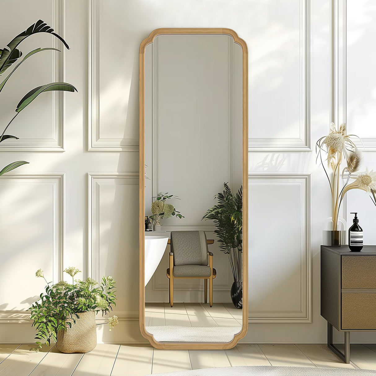 WallBeyond Full Length Mirror Wall Mounted 65"x22", Rustic Wooden Frame Floor Mirror, Large Full Body Mirror for Bedroom, Leaning or Hanging Against Wall (Naturl Solid Wood) WallBeyond