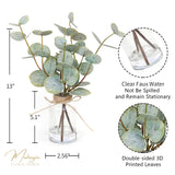 Muhanjia Artificial Eucalyptus Stems in Glass Vase with Faux Water,3Pcs Fake Plant with Double-Sided Green Leaves for Centerpiece(Double-Sided Green Eucalyptus) Muhanjia