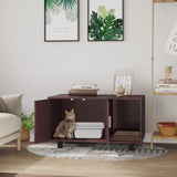 PawHut Wooden Cat Litter Box Enclosure & House, Kitty Hidden Washroom, with End Table Design, Scratcher, & Magnetic Doors, Brown PawHut