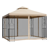 Outsunny 10' x 10' Patio Gazebo with Corner Shelves, Outdoor Gazebo Canopy Shelter with Netting, and Vented Roof, for Garden, Lawn, Backyard and Deck Outsunny