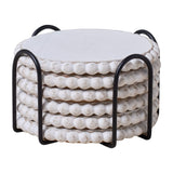 GENMOUS 6 Pack Farmhouse Wooden Bead Coasters with Metal Holder for Coffee Table Decor, Round Handmade Cup Coasters Set for Drinks Absorbent, Rustic Cute Coasters for Home Kitchen Table Décor GENMOUS & CO.