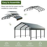 JAMFLY 12X15 FT Carport, Heavy Duty Carport Canopy with Galvanized Steel Roof and Frame, Metal Carport Upgraded Extra Large Garage for Pickup, Boat, Car and Tractors JAMFLY