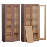 PEUKC Display Cabinet-71 Inches 4 Adjustable Shelves Curio Cabinets with Locking Glass Doors Display Case for Collectibles, Cosmetics, Hydroponics, Books (Wood Color,Assemble Required) PEUKC